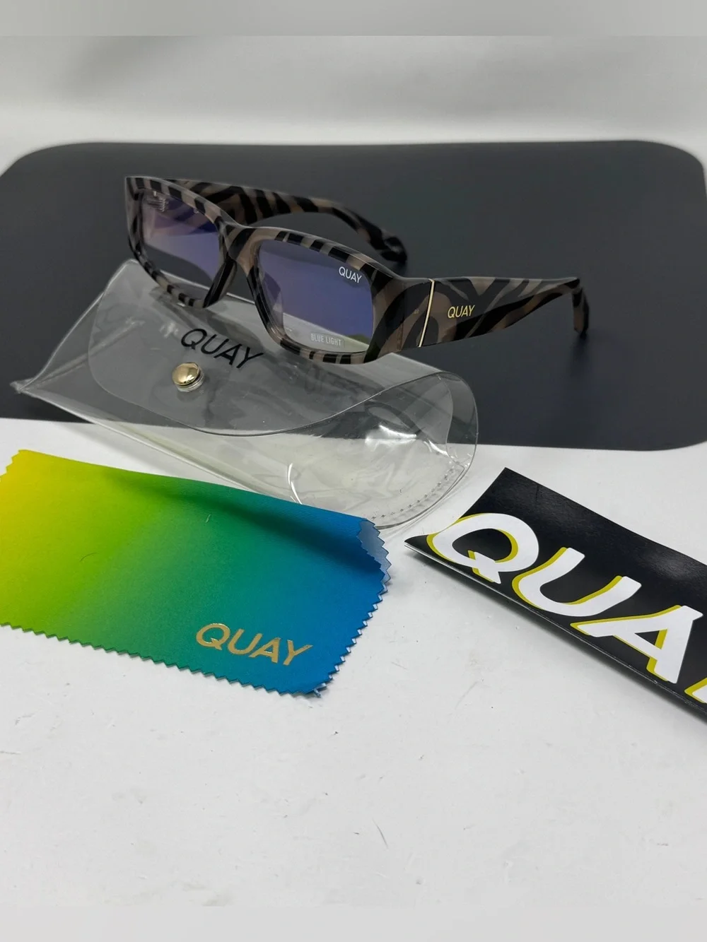 QUAY No Envy Blue Light Glasses Zebra Frame Bluelight Blocking Lens Retro NWT